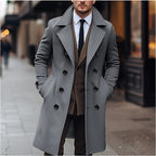 Men's Double-Breasted Trench Coat with Notch Collar and Knee-Length Design