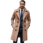 Men's Double-Breasted Trench Coat with Notch Collar and Knee-Length Design
