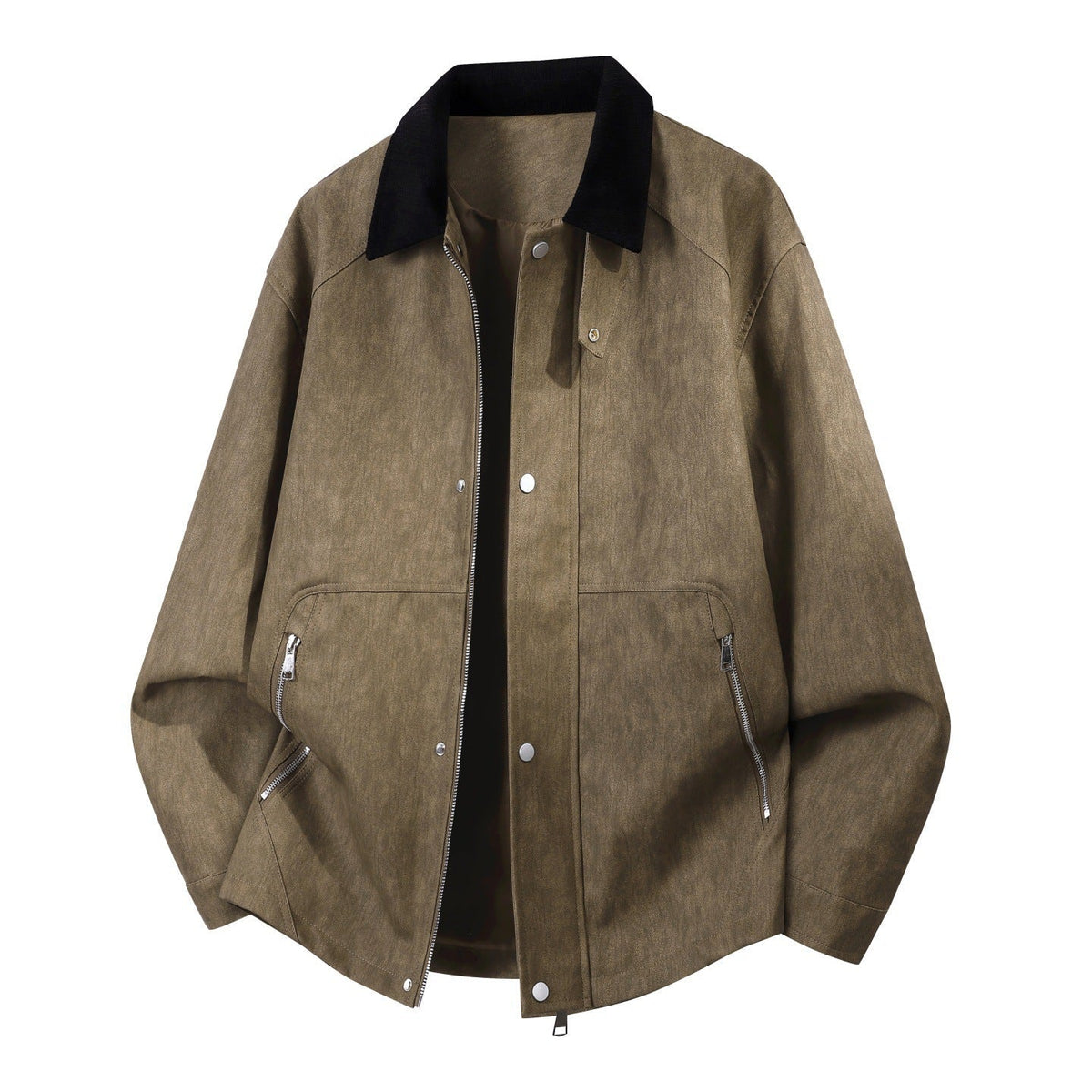 Oversized Men's Harrington Jacket with Corduroy Collar and Dual-Way Zipper