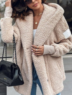 Oversized Women's Teddy Coat with Shawl Collar and Side Pockets for Cold Weather