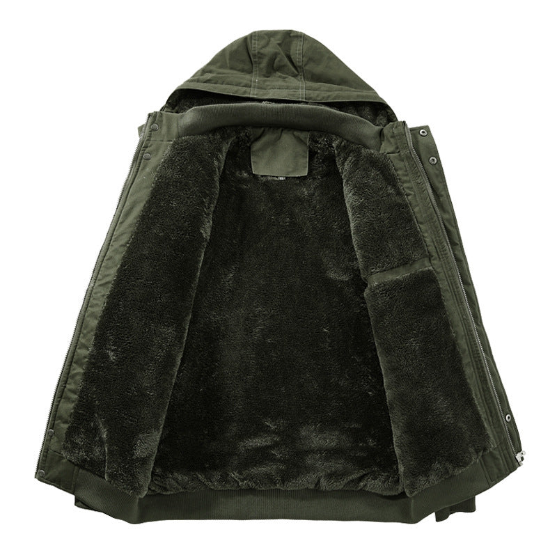 Men's Sherpa-Lined Hooded Field Jacket with Multiple Cargo Pockets