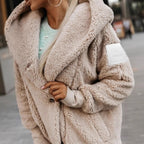 Oversized Women's Teddy Coat with Shawl Collar and Side Pockets for Cold Weather