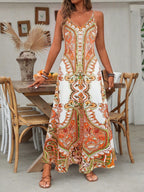 Women’s Bohemian V-Neck Maxi Dress with Relaxed Fit and Standard Sleeves