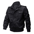 Men's Military-Inspired Canvas Field Jacket with Stand Collar and Zipper Front