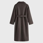 Women's Longline Wool Wrap Coat with Notched Collar and Tie Belt
