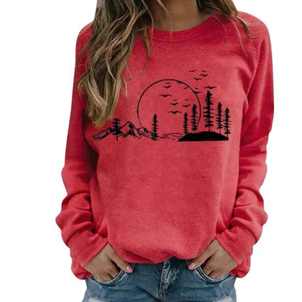 Nature-Inspired Graphic Crewneck Sweatshirt for Women