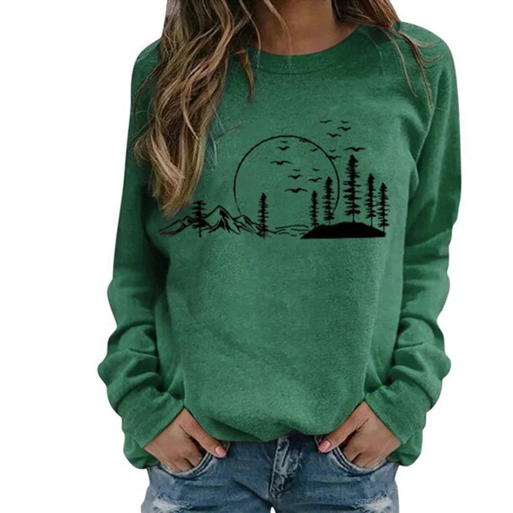 Nature-Inspired Graphic Crewneck Sweatshirt for Women