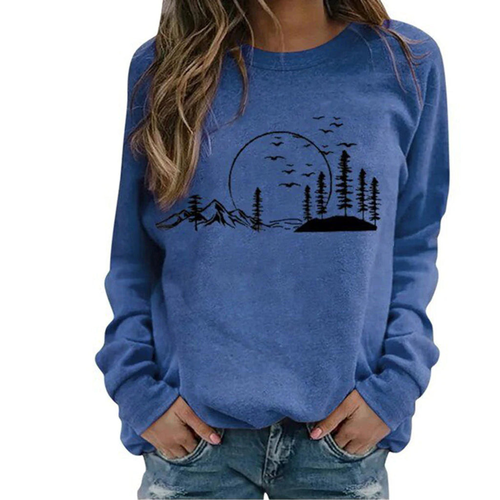 Nature-Inspired Graphic Crewneck Sweatshirt for Women