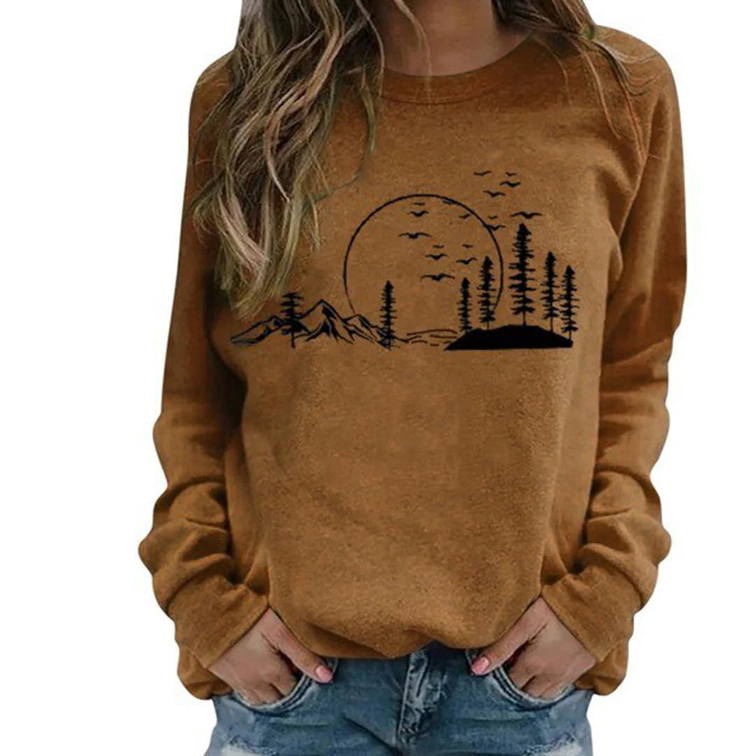 Nature-Inspired Graphic Crewneck Sweatshirt for Women