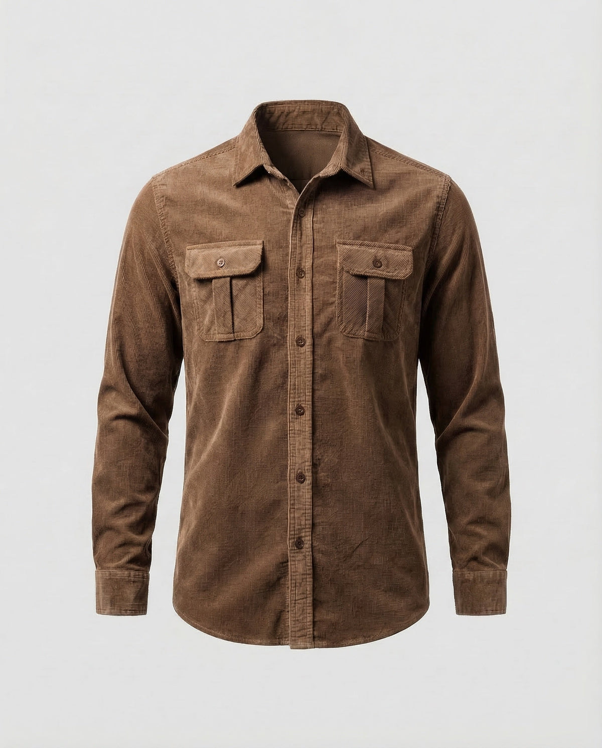 Men's Slim Fit Vintage Corduroy Shirt with Button-Down Chest Pockets