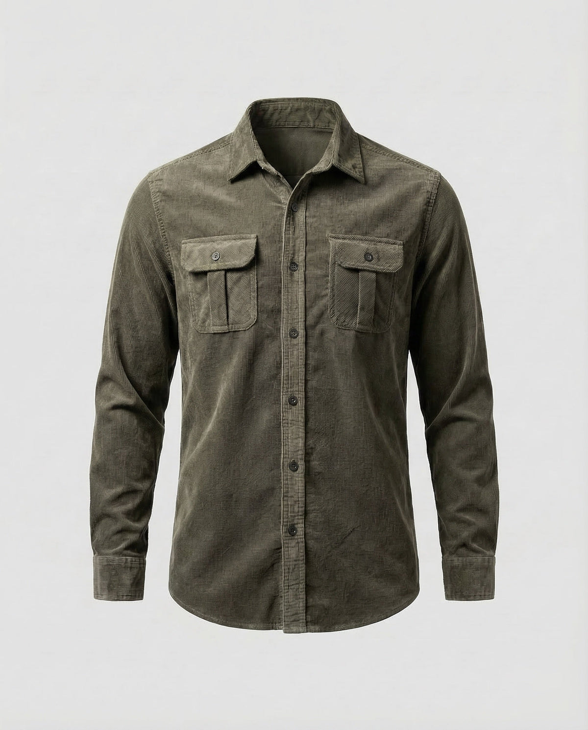 Men's Slim Fit Vintage Corduroy Shirt with Button-Down Chest Pockets