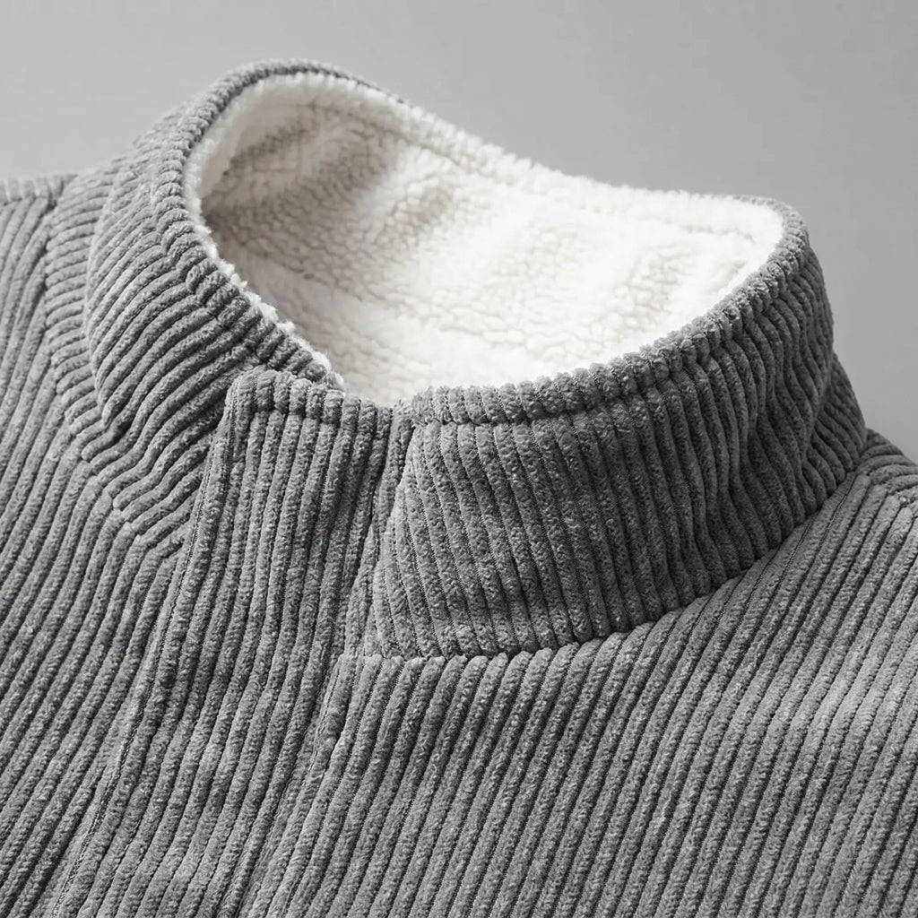 Men's Fleece Lined Ribbed Zip Jacket with Stand Collar for Autumn and Winter