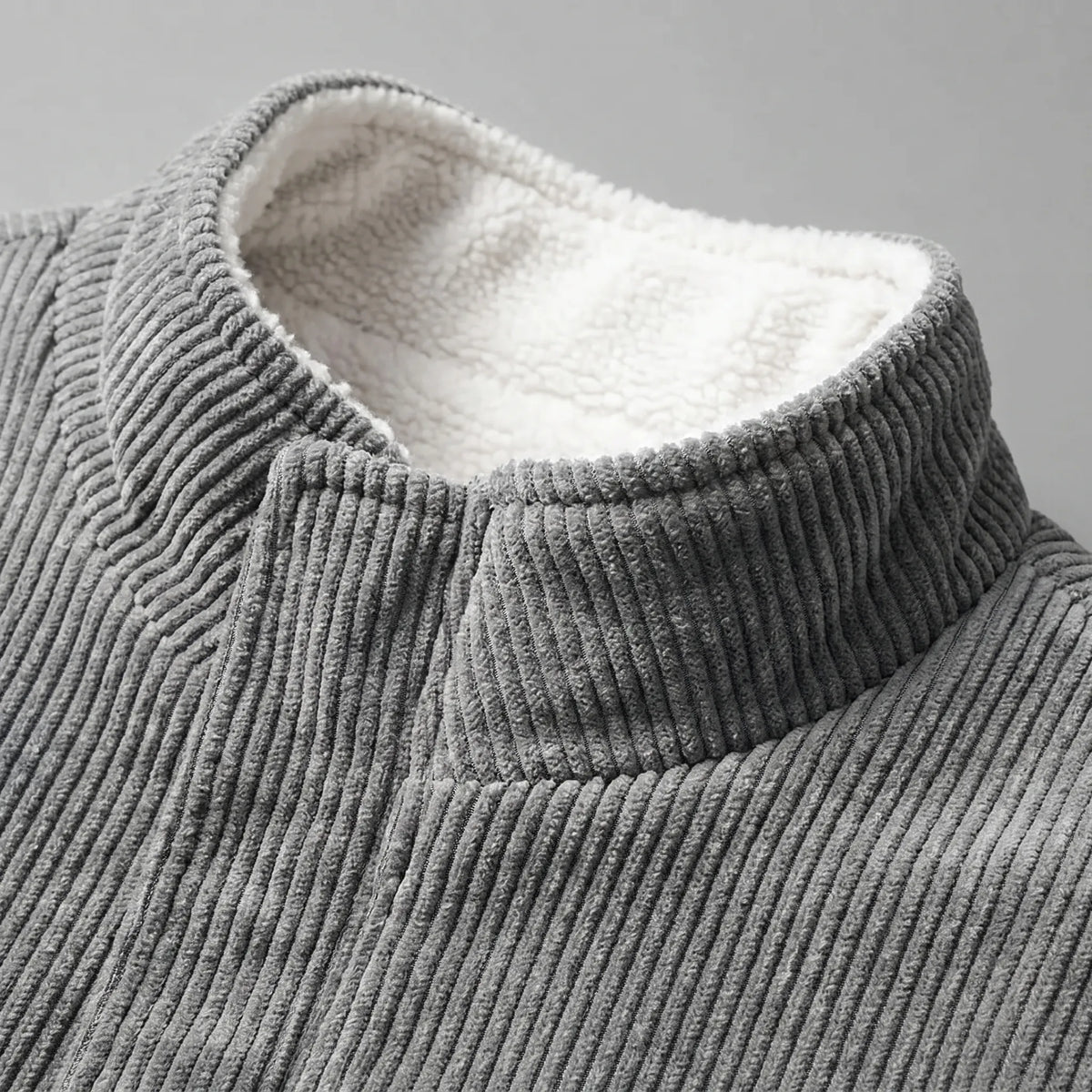 Men's Fleece Lined Ribbed Zip Jacket with Stand Collar for Autumn and Winter