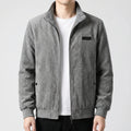Men's Fleece Lined Ribbed Zip Jacket with Stand Collar for Autumn and Winter