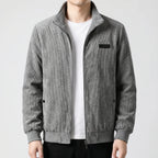 Men's Fleece Lined Ribbed Zip Jacket with Stand Collar for Autumn and Winter