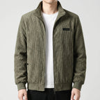 Men's Fleece Lined Ribbed Zip Jacket with Stand Collar for Autumn and Winter