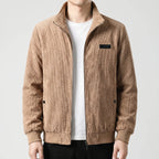 Men's Fleece Lined Ribbed Zip Jacket with Stand Collar for Autumn and Winter