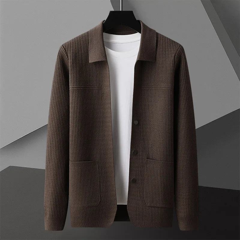 Men's Textured Long Sleeve Cardigan with Front Pockets