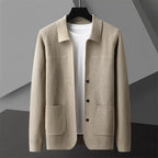 Men's Textured Long Sleeve Cardigan with Front Pockets