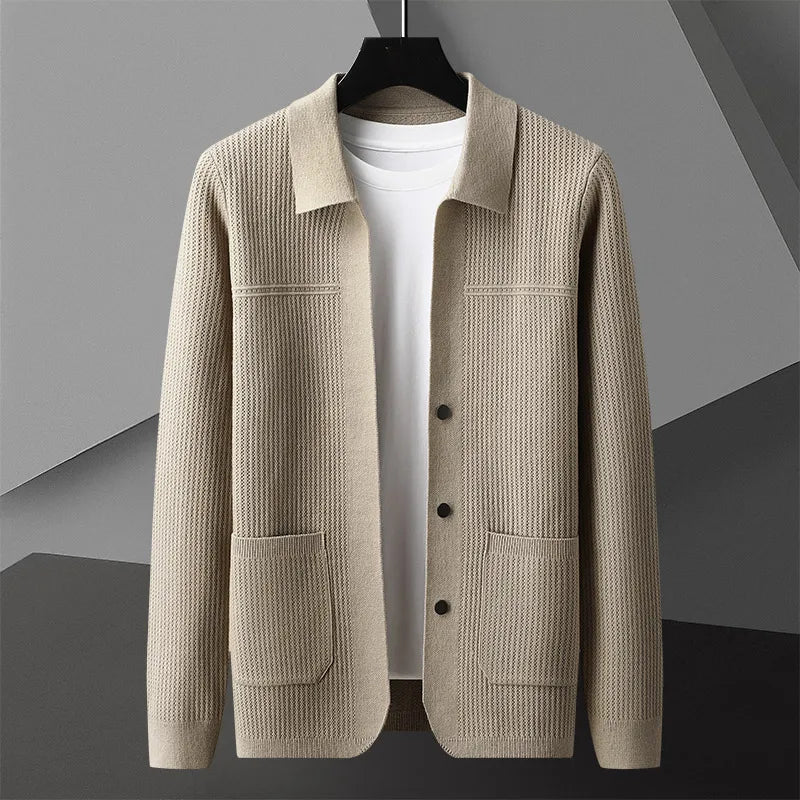 Men's Textured Long Sleeve Cardigan with Front Pockets