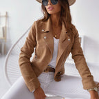 Women’s Asymmetrical Zip Moto Jacket with Lapel Collar and Zipper Pockets