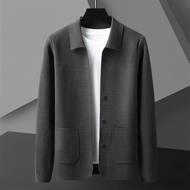 Men's Textured Long Sleeve Cardigan with Front Pockets