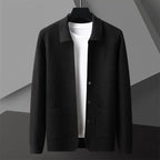 Men's Textured Long Sleeve Cardigan with Front Pockets