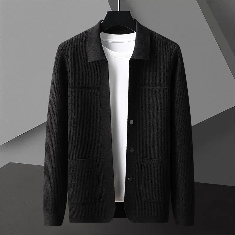 Men's Textured Long Sleeve Cardigan with Front Pockets