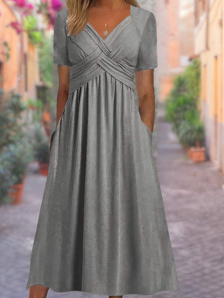 Women's V-Neck Tummy-Covering Dress for Effortless Style