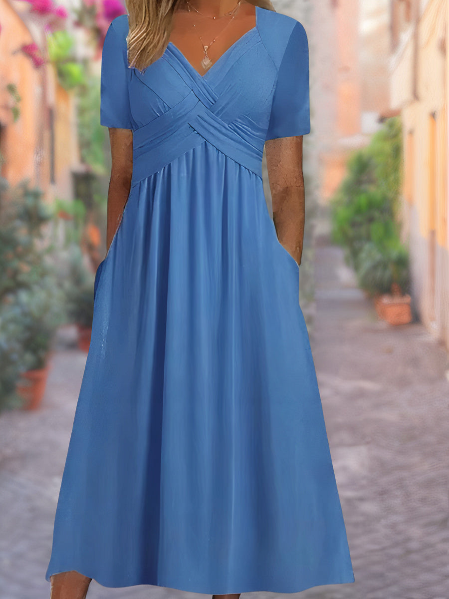 Women's V-Neck Tummy-Covering Dress for Effortless Style