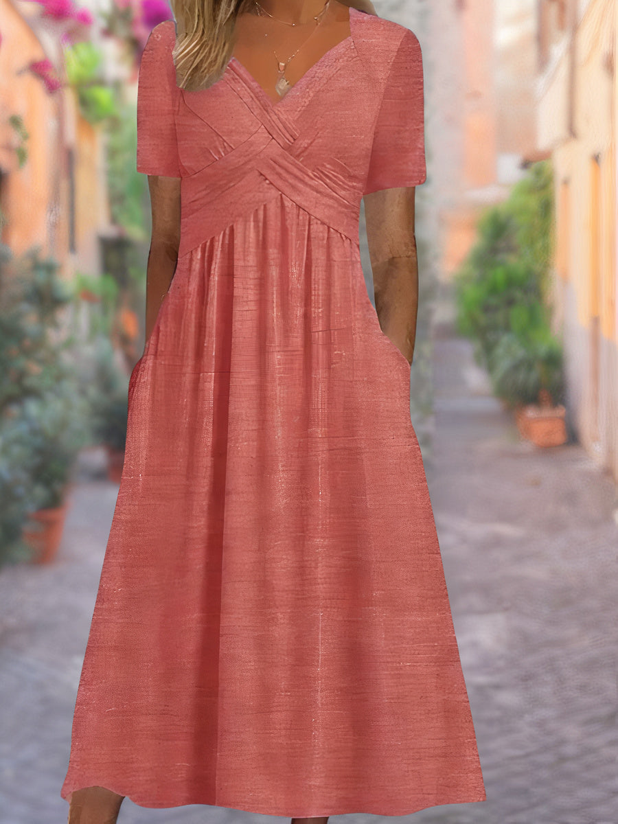 Women's V-Neck Tummy-Covering Dress for Effortless Style