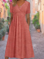Women's V-Neck Tummy-Covering Dress for Effortless Style