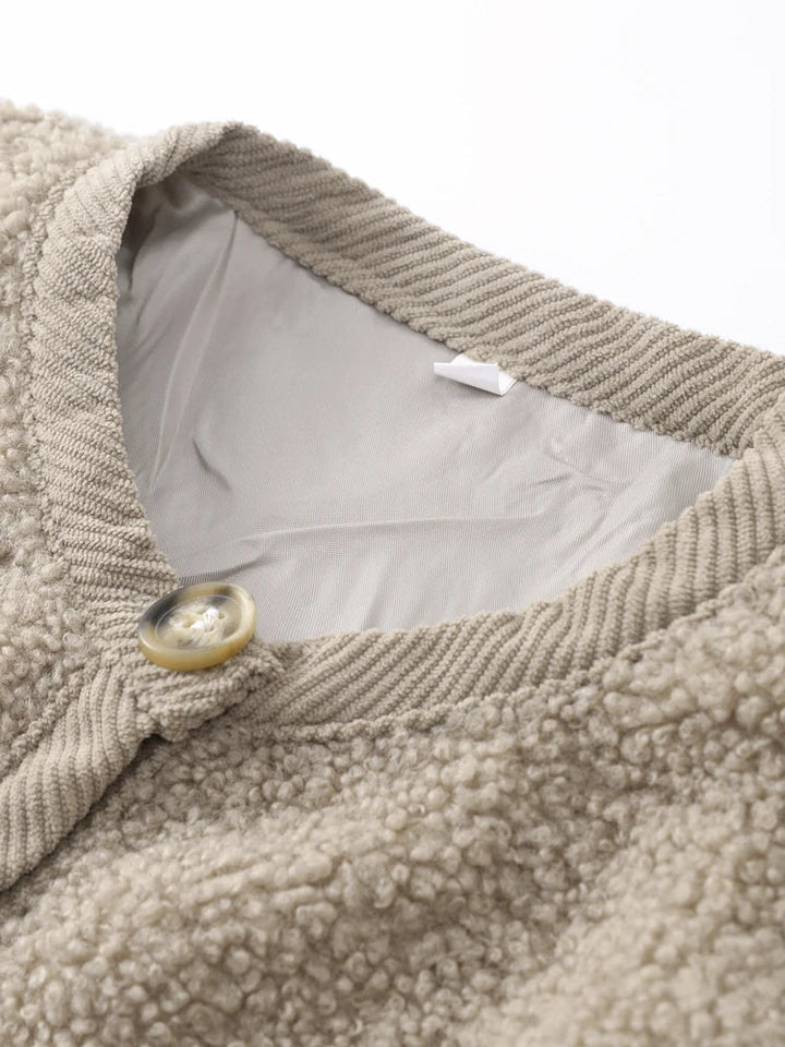 Textured Button-Front Cardigan Jacket for Women with Crew Neck
