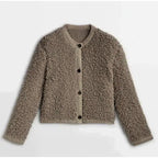 Textured Women's Cardigan Jacket with Button Closure and Crew Neck