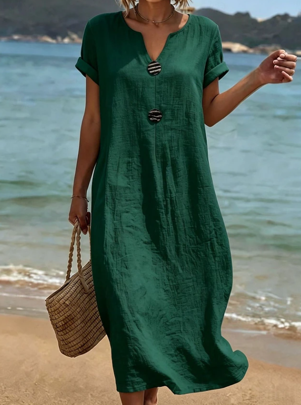Women's Button Detail Maxi Dress for Casual Beach Days