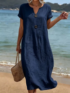 Women's Button Detail Maxi Dress for Casual Beach Days