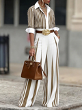 Women's Elegant Striped Wide-Leg Co-Ord Set for Effortless Sophistication