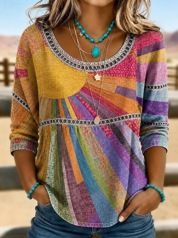 Women's Boho Embroidered V-Neck Top for Everyday Style