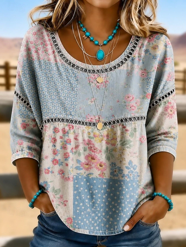 Women's Boho Embroidered V-Neck Top for Everyday Style