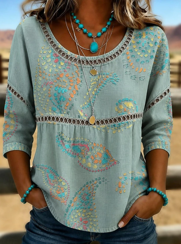 Women's Boho Embroidered V-Neck Top for Everyday Style