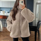 Oversized Women's Teddy Fleece Jacket with Full-Zip and Stand Collar