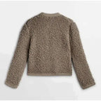 Textured Women's Cardigan Jacket with Button Closure and Crew Neck