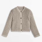 Textured Women's Cardigan Jacket with Button Closure and Crew Neck