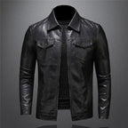 Men's Classic Biker Jacket with Stand Collar and Zip Closure for Versatile Style