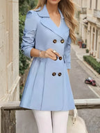 Women's Double-Breasted A-Line Trench Coat Dress with Wide Notch Collar