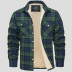 Men's Fleece Lined Plaid Shirt Jacket with Chest Pockets
