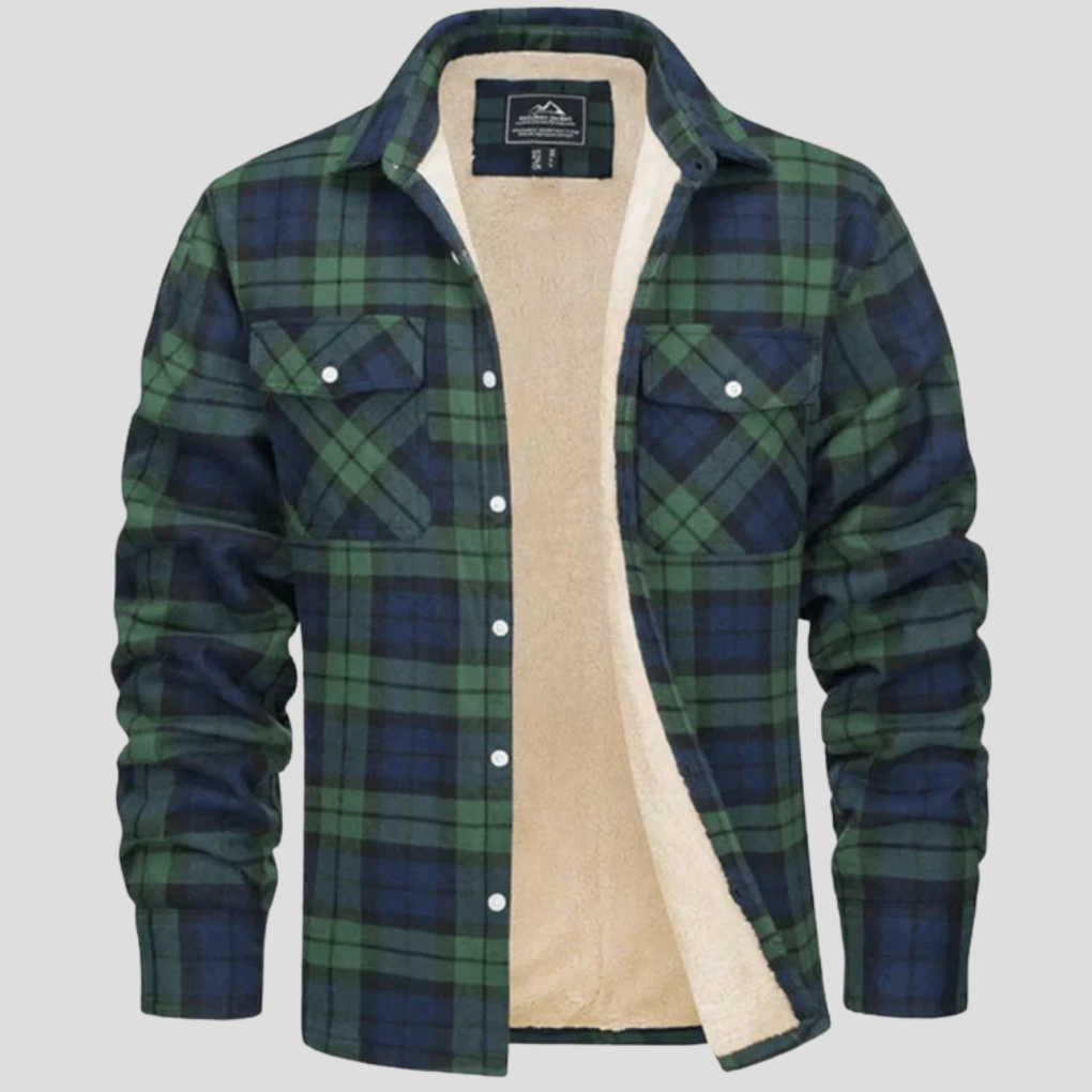 Men's Fleece Lined Plaid Shirt Jacket with Chest Pockets