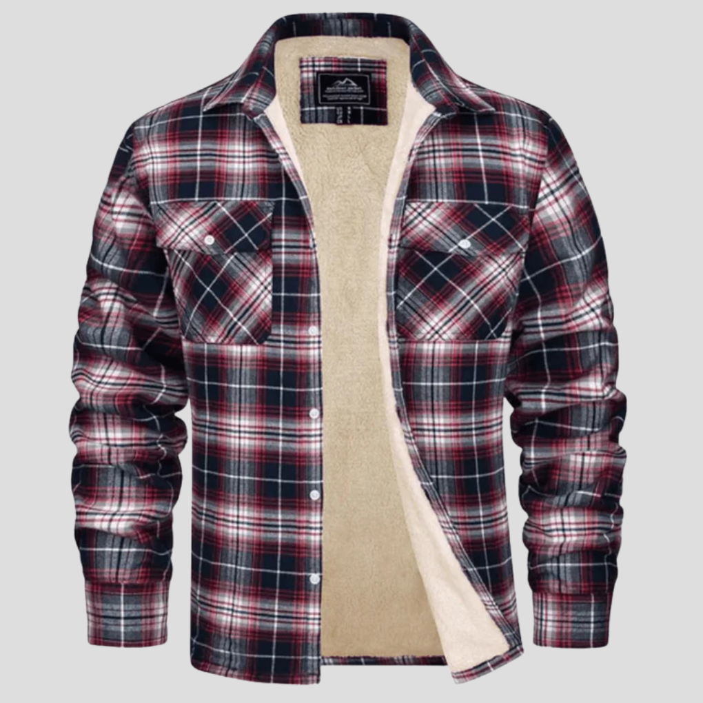 Men's Fleece Lined Plaid Shirt Jacket with Chest Pockets