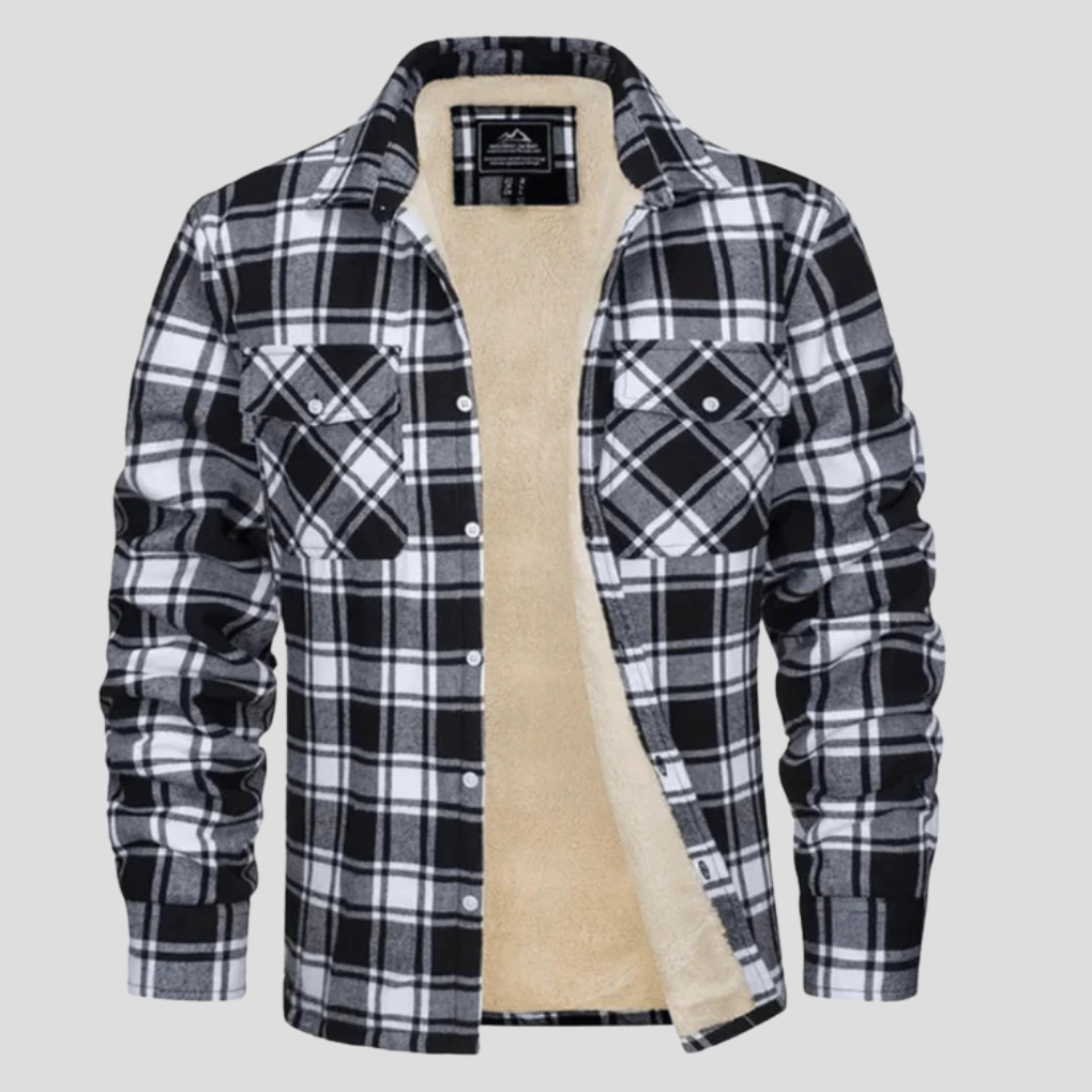 Men's Fleece Lined Plaid Shirt Jacket with Chest Pockets