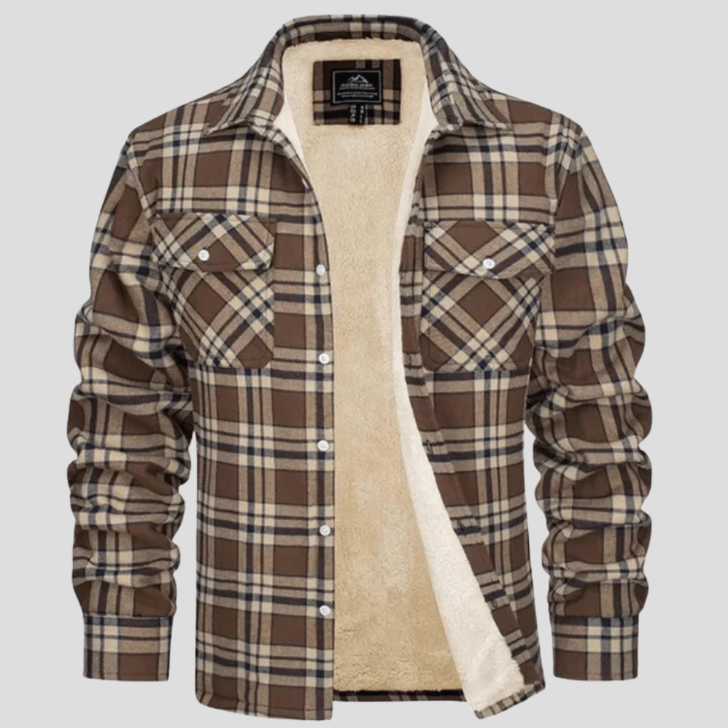 Men's Fleece Lined Plaid Shirt Jacket with Chest Pockets